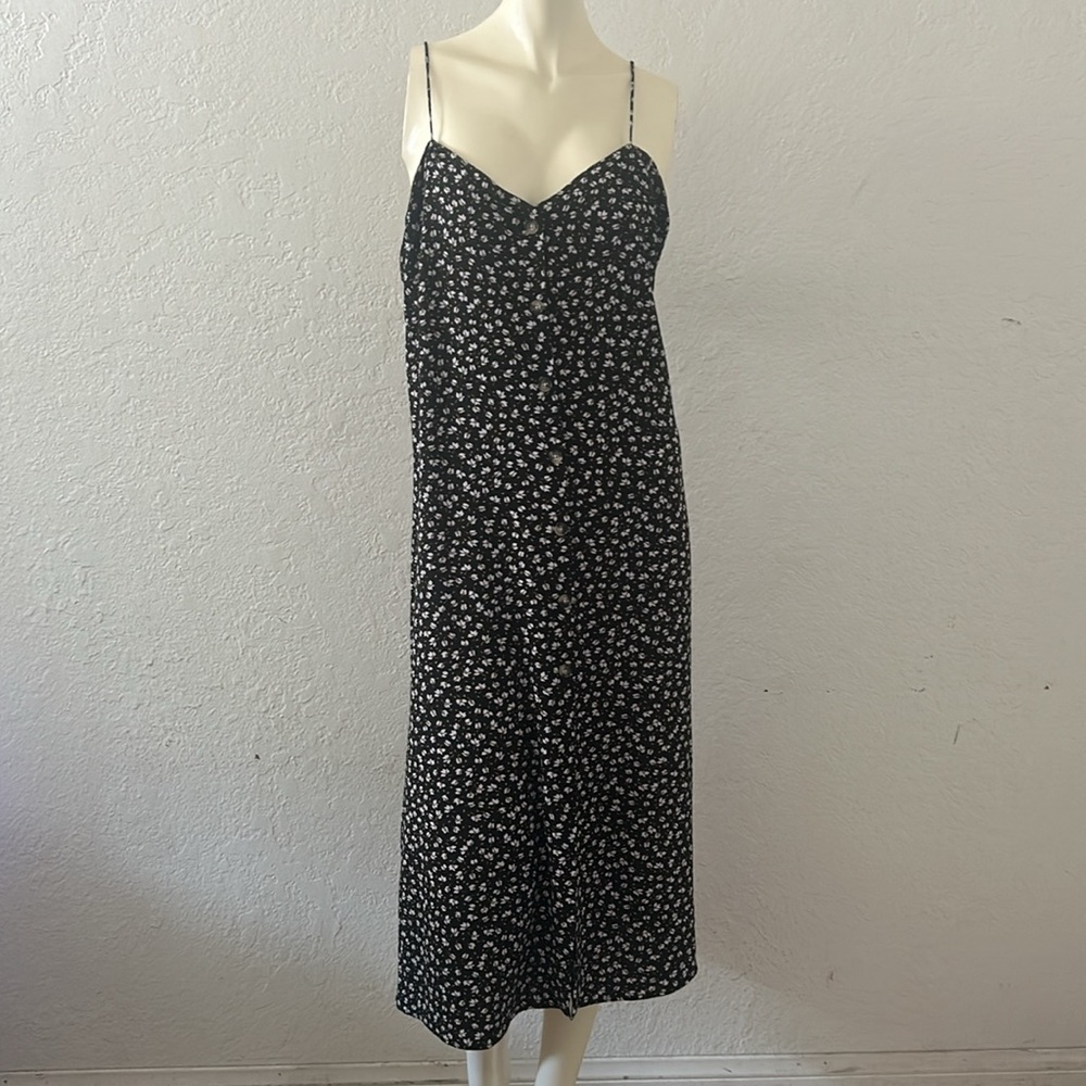 Mango Floral Print Button Front Midi Dress